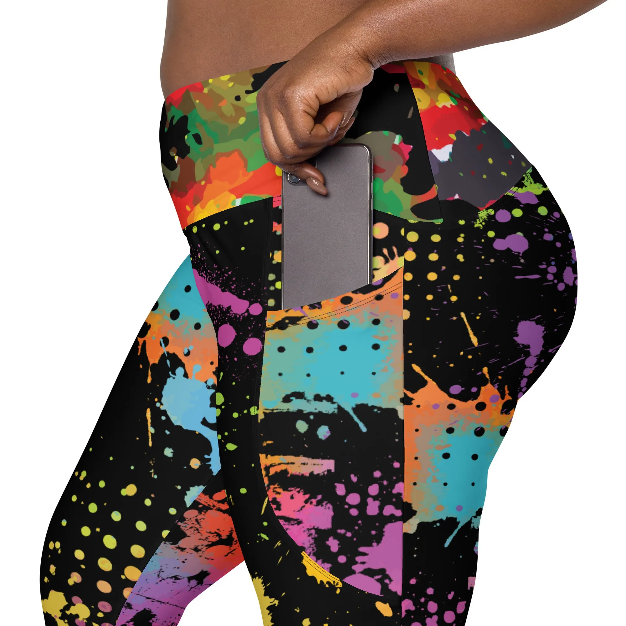 Neon Paintballs Crossover leggings with pockets