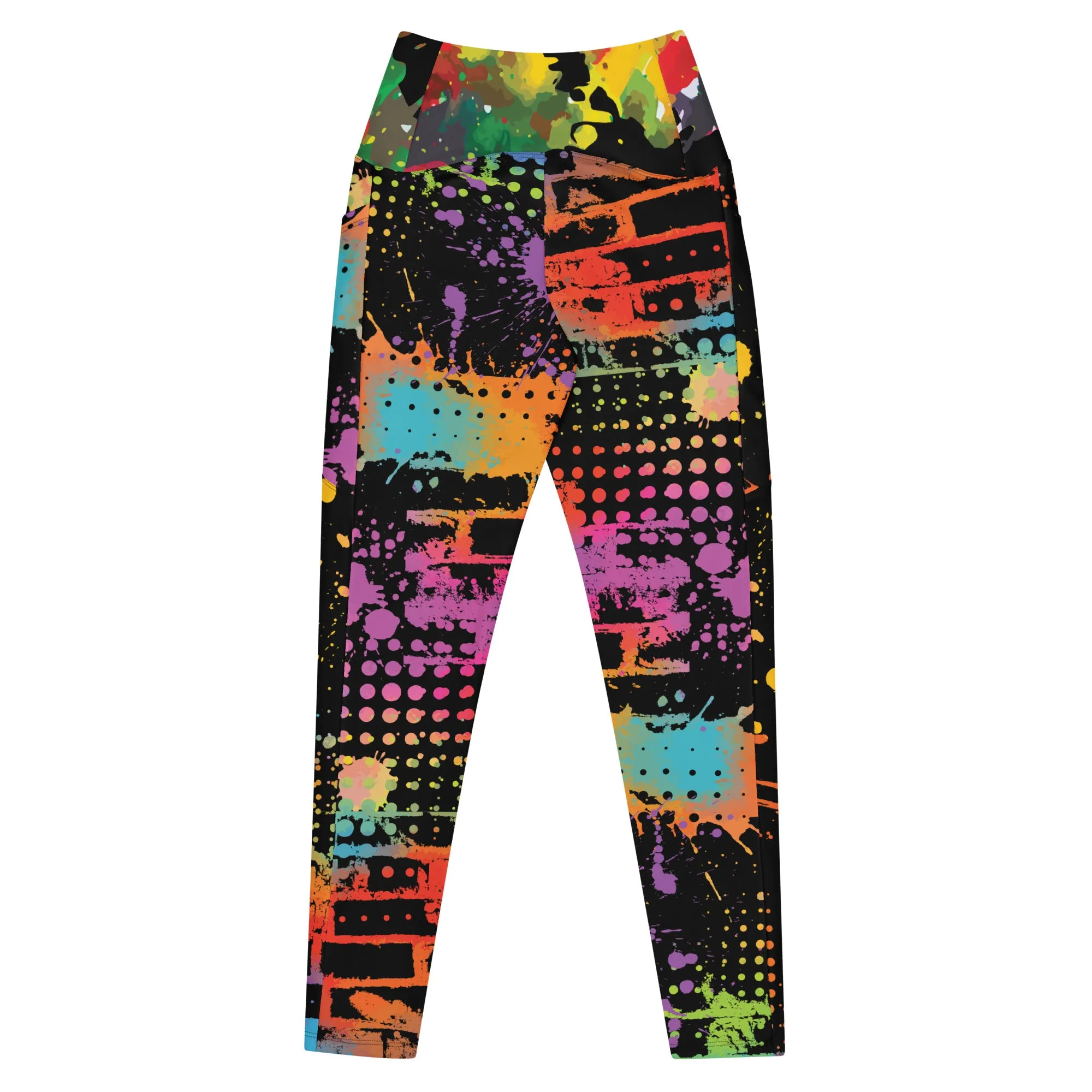 Neon Paintballs Crossover leggings with pockets
