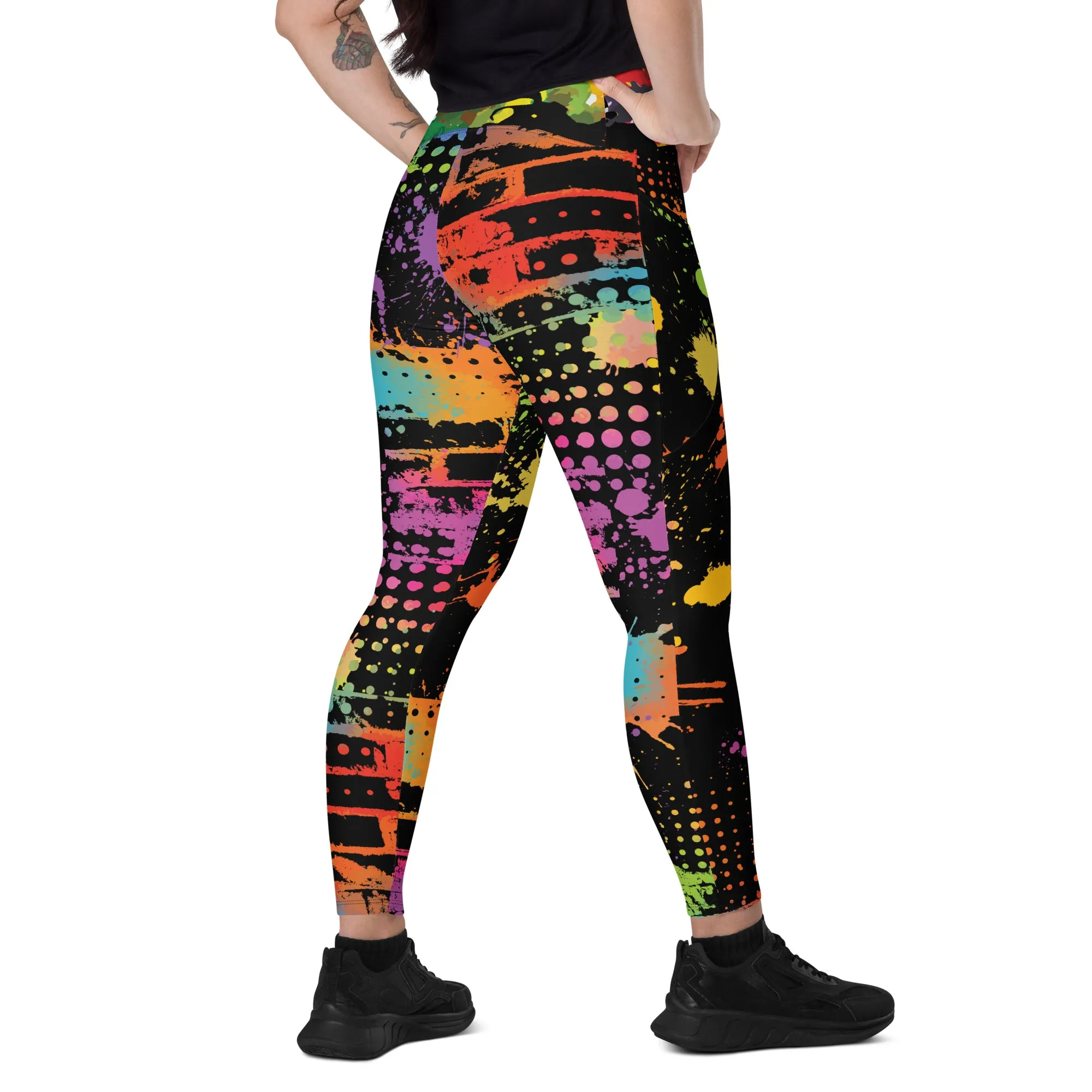 Neon Paintballs Crossover leggings with pockets