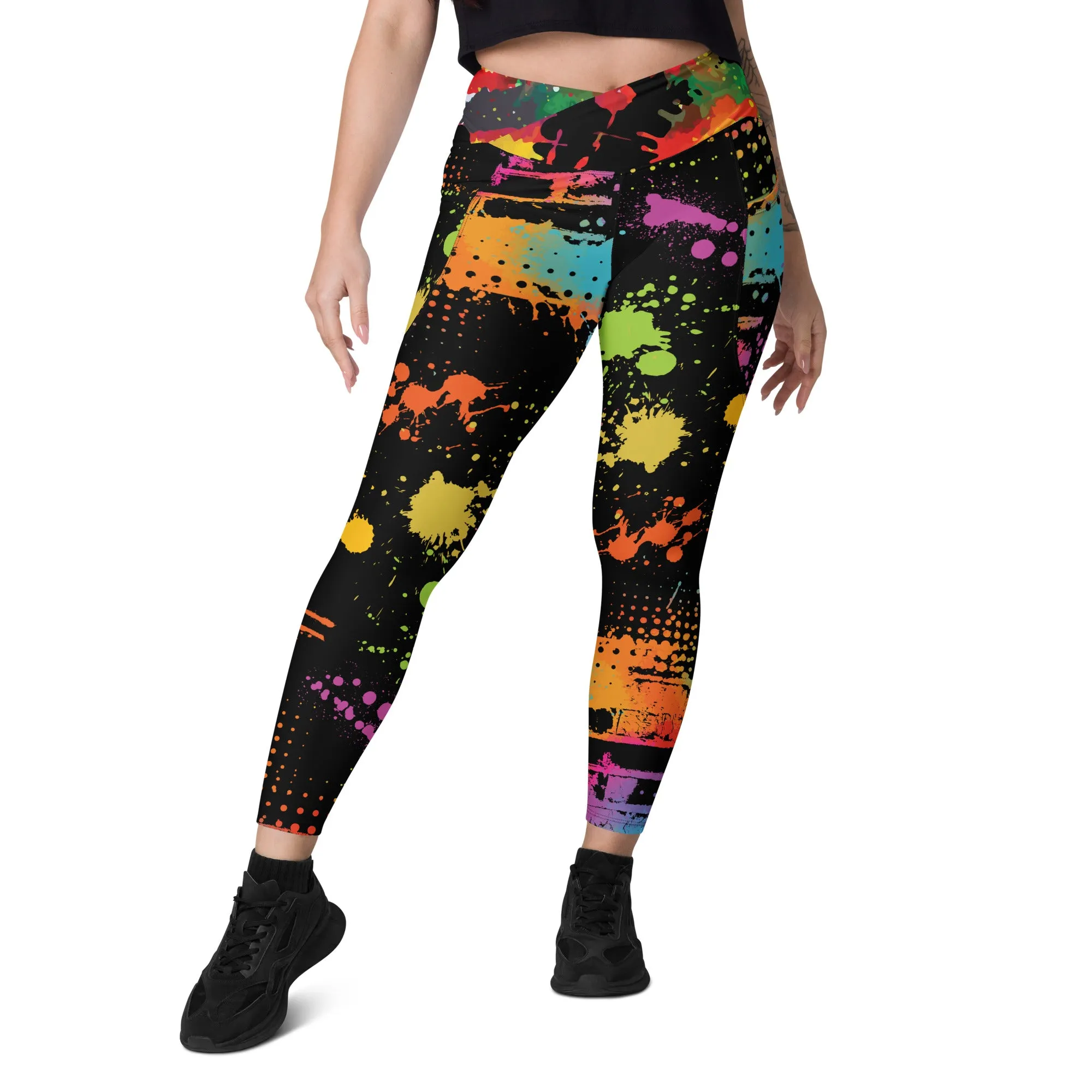 Neon Paintballs Crossover leggings with pockets