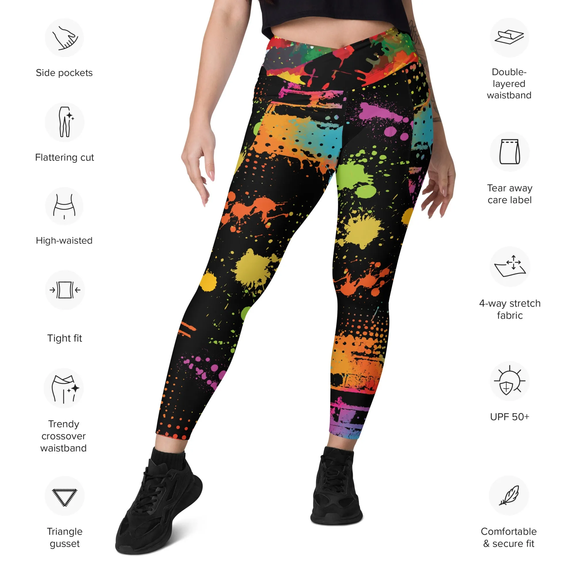 Neon Paintballs Crossover leggings with pockets