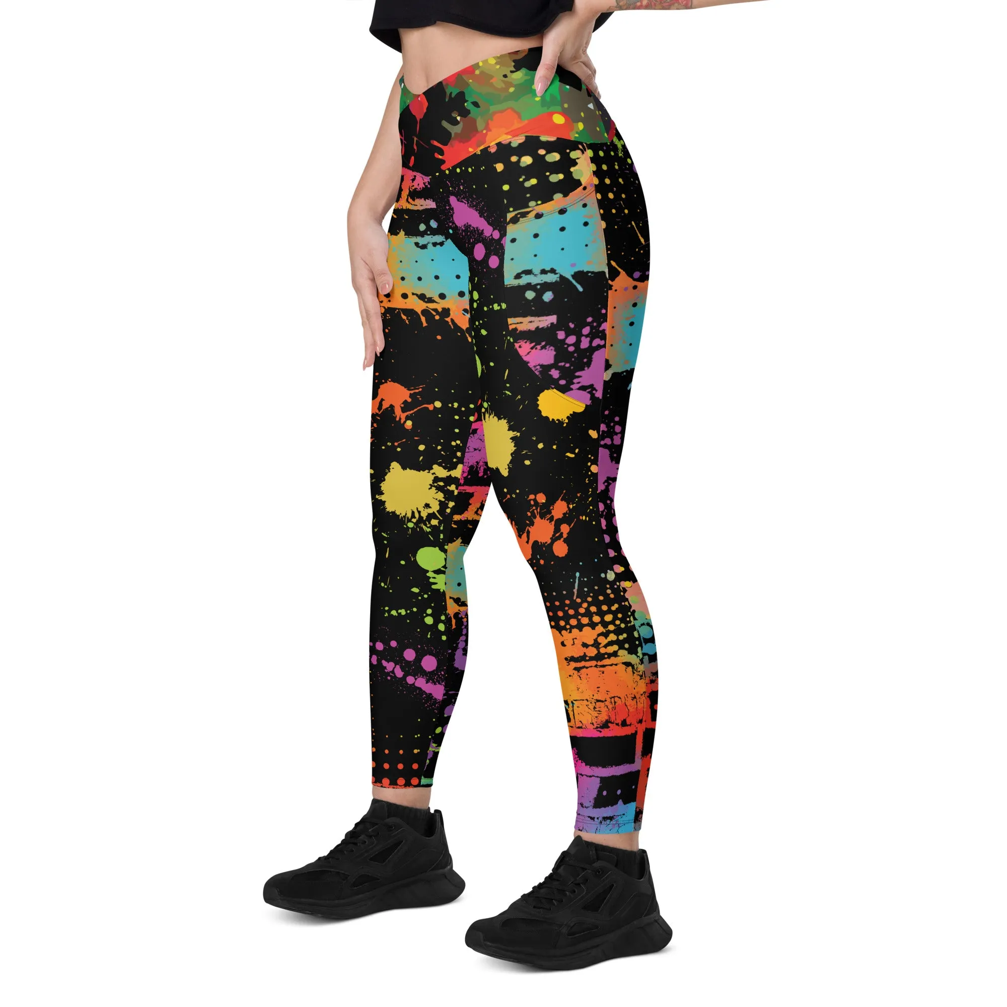 Neon Paintballs Crossover leggings with pockets