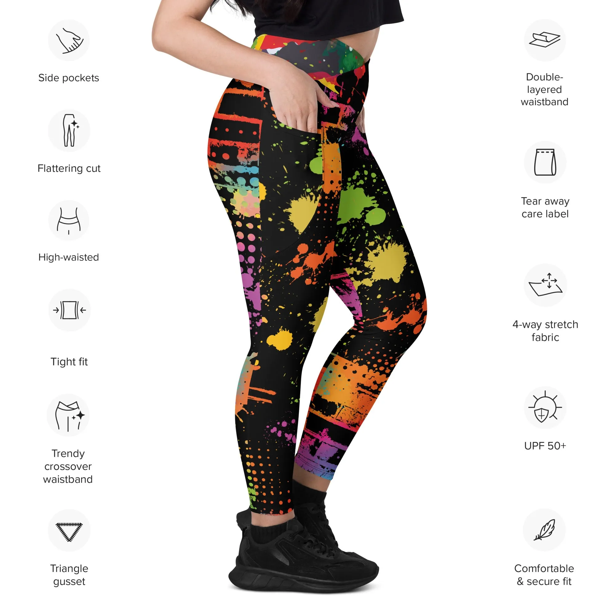 Neon Paintballs Crossover leggings with pockets