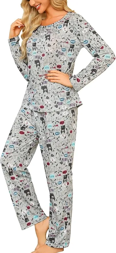 New ENJOYNIGHT Womens Pajama Set Cotton Long Sleeve Pjs Two Piece Sleepwear with Pockets Sz M