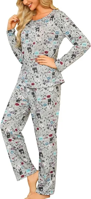 New ENJOYNIGHT Womens Pajama Set Cotton Long Sleeve Pjs Two Piece Sleepwear with Pockets Sz M