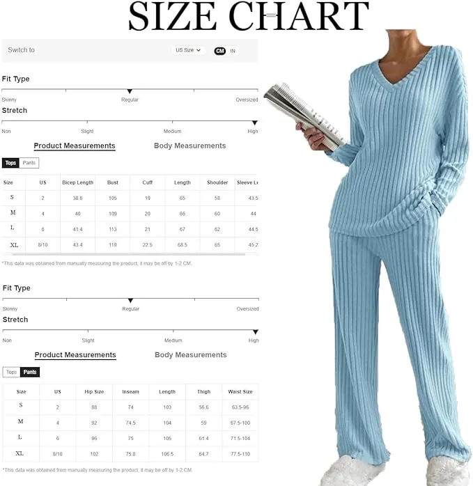 NEW Lynkiss Women's Pajama Set V Neck Long Sleeve Matching Sets Ribbed Knit Sleepwear 2 Piece Loungewear, Beige, Sz XL