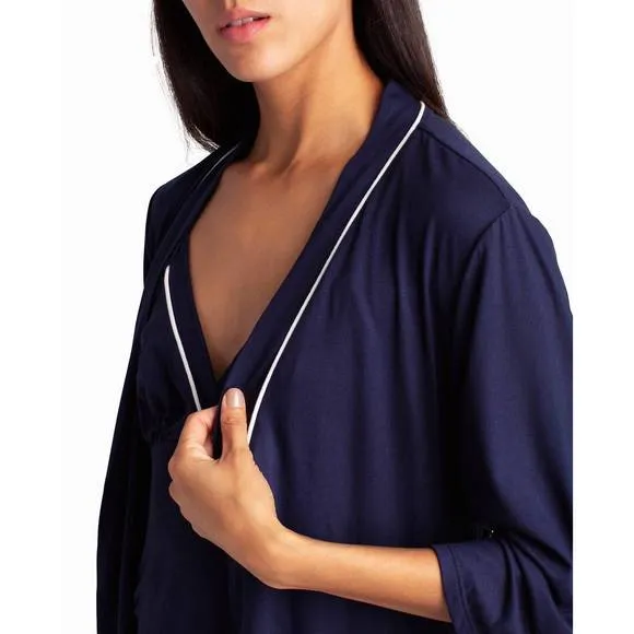 NEW NICOLE MILLER peached jersey three-piece sleepwear set in peacoat
