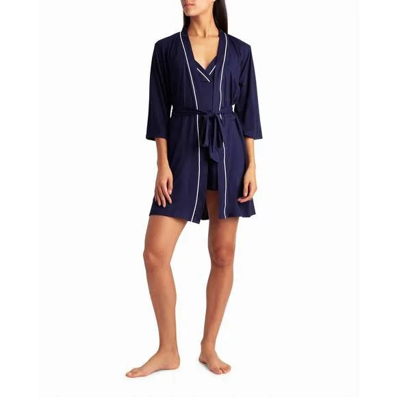 NEW NICOLE MILLER peached jersey three-piece sleepwear set in peacoat
