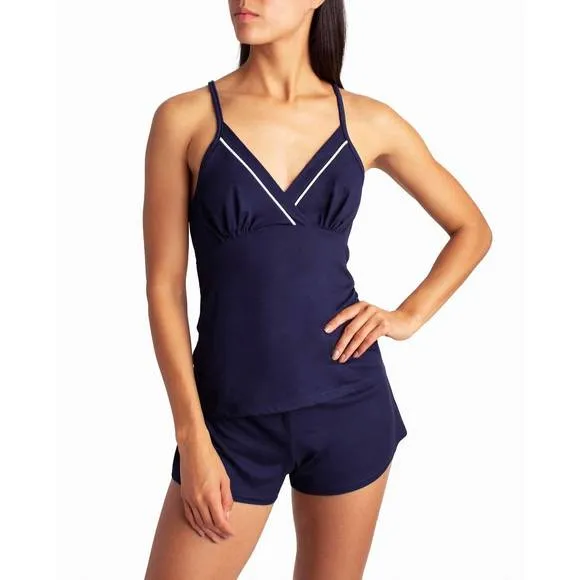 NEW NICOLE MILLER peached jersey three-piece sleepwear set in peacoat