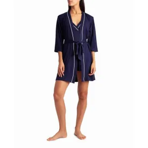 NEW NICOLE MILLER peached jersey three-piece sleepwear set in peacoat