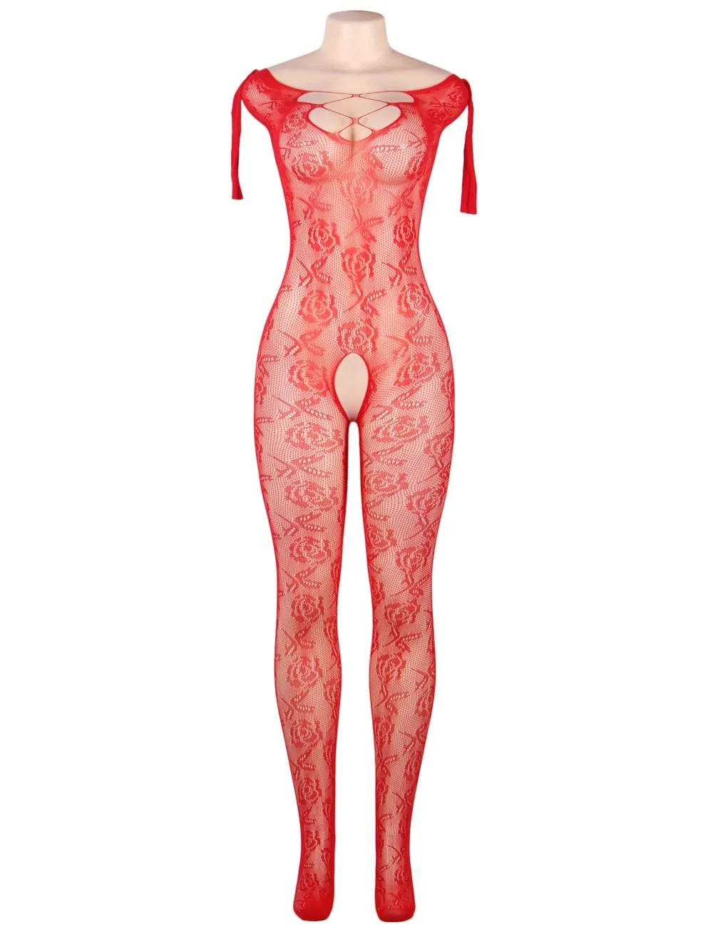 New Open Crotch Rose Pattern Lace Bodystockings