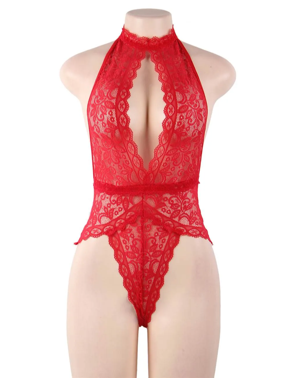 New Plus Size  Exquisite Lace Open Cup Teddy With Farawlaya