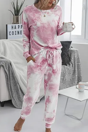 NEW Zuvebamyo Women Tie Dye Long Sleeve Top and Pants Loungewear Sleepwear, Tag Says XL: Fits like S/M, Pink
