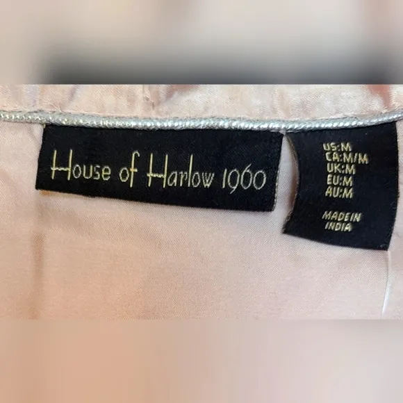 NWT House of Harlow Size Medium Pastel Pink Satin Pajama Shirt and Eye Mask Set