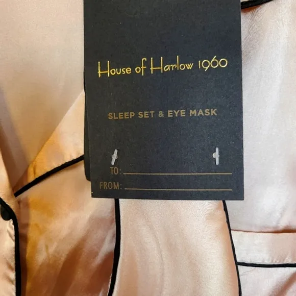 NWT House of Harlow Size Medium Pastel Pink Satin Pajama Shirt and Eye Mask Set