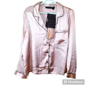 NWT House of Harlow Size Medium Pastel Pink Satin Pajama Shirt and Eye Mask Set