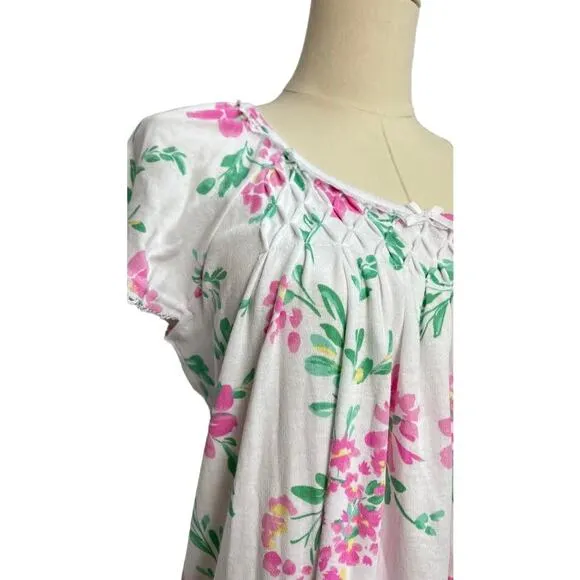 NWT! Miss Elaine Nightgown, Long Cottonessa Gown Pink Flowers On White MEDIUM