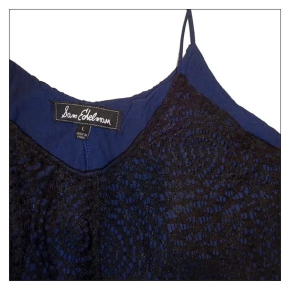 Nwt Sam Edelman 2 Piece Set Black Blue Lace &amp; Velvet Pajamas Size Large