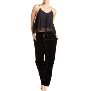 Nwt Sam Edelman 2 Piece Set Black Blue Lace &amp; Velvet Pajamas Size Large
