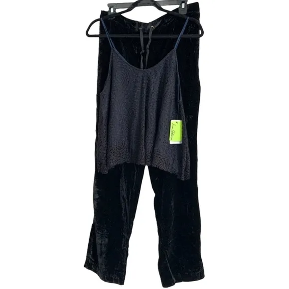 Nwt Sam Edelman 2 Piece Set Black Blue Lace &amp; Velvet Pajamas Size Large