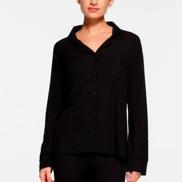 NWT SKIMS Soft Lounge Pajama Sleep Top Long Sleeve Button Down Black XXS