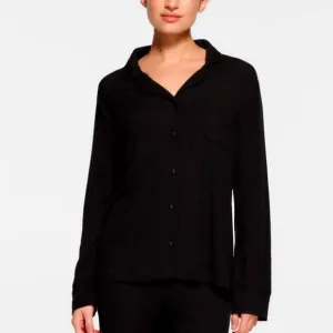 NWT SKIMS Soft Lounge Pajama Sleep Top Long Sleeve Button Down Black XXS