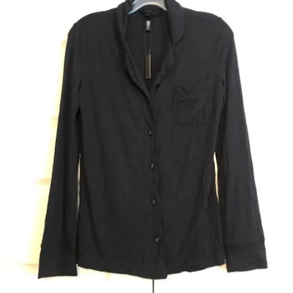NWT SKIMS Soft Lounge Pajama Sleep Top Long Sleeve Button Down Black XXS