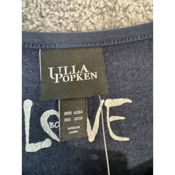 NWT ULLA POPKEN Nightie Dress 32/34 Midi Jersey Knit Pockets Shirt Love Navy‎
