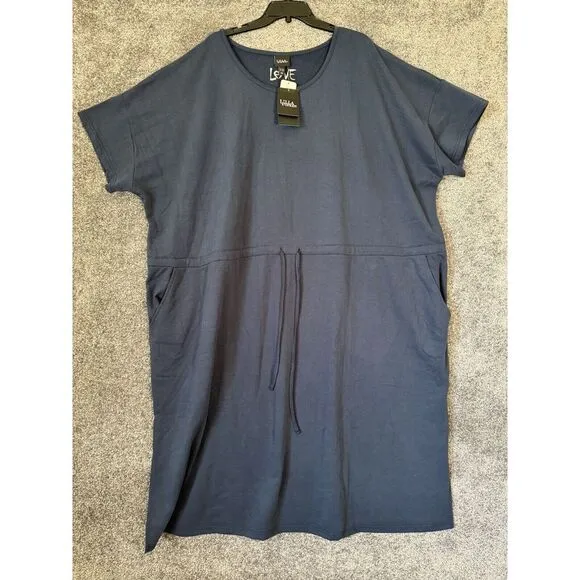 NWT ULLA POPKEN Nightie Dress 32/34 Midi Jersey Knit Pockets Shirt Love Navy‎