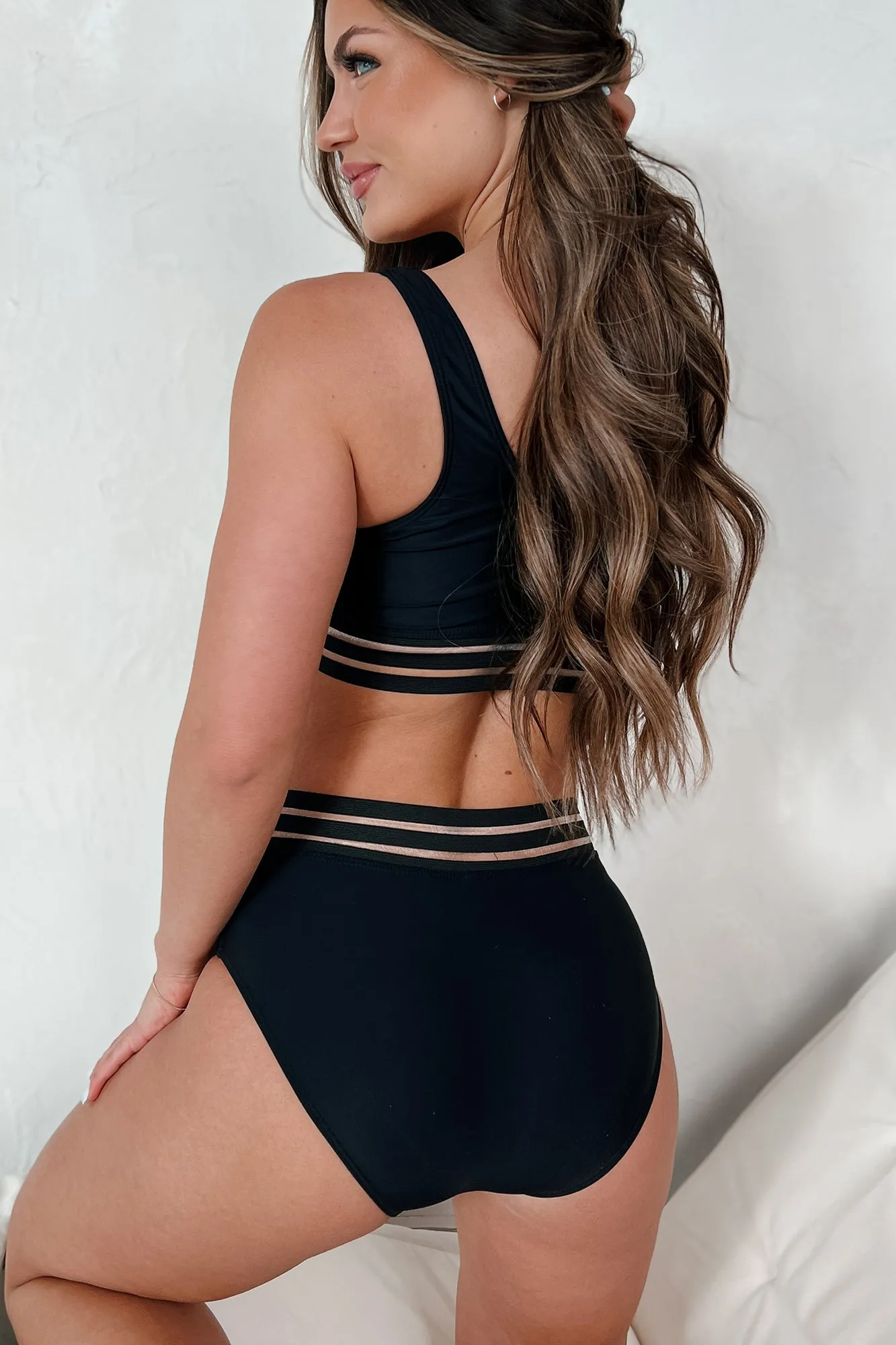 Ocean Air High Waist Mesh Detail Bikini Set (Black)