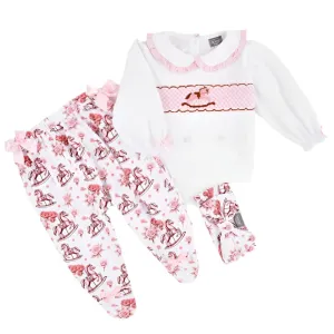 Ocean Baby New Concept Smocked Pink Rocking Horse Sleepsuit-Outfit & Headband Set (NB-18M)
