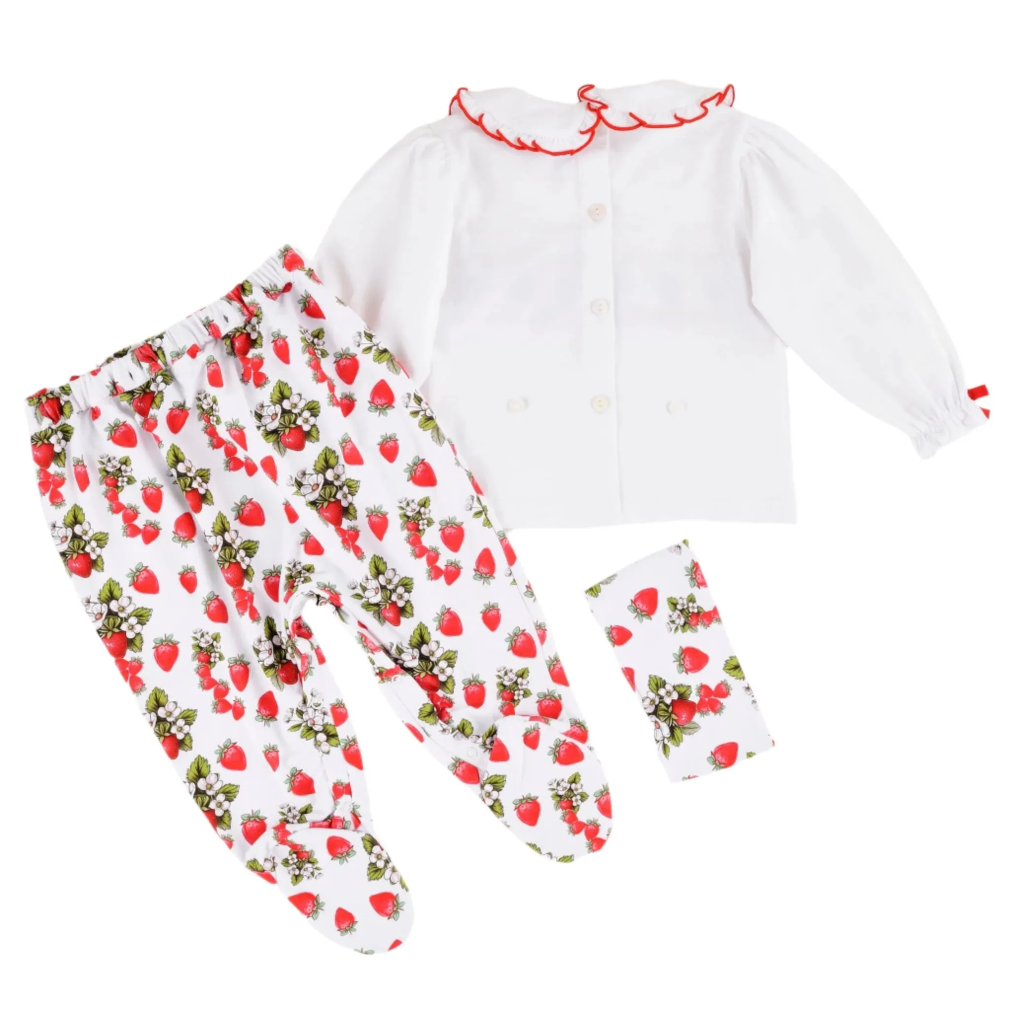 Ocean Baby New Concept Smocked Strawberry Sleepsuit-Outfit & Headband Set (NB-18M)