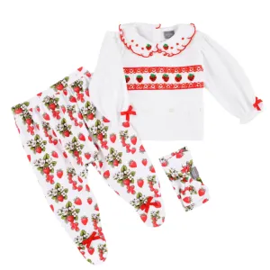 Ocean Baby New Concept Smocked Strawberry Sleepsuit-Outfit & Headband Set (NB-18M)