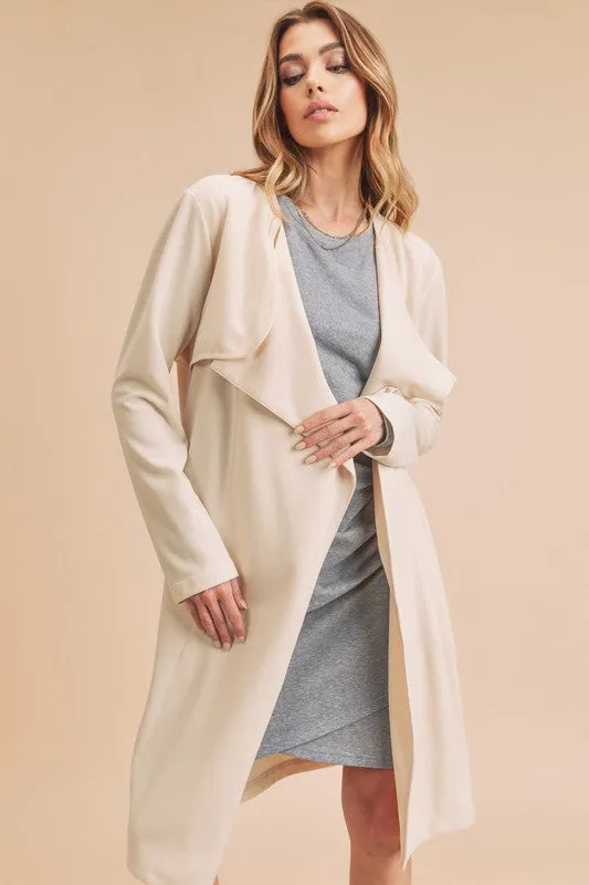 Open Front Long Sleeve Longline Coat