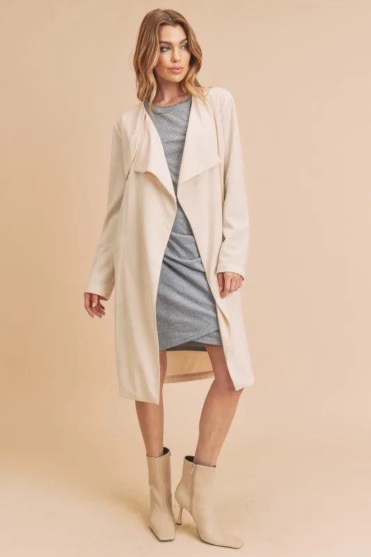 Open Front Long Sleeve Longline Coat