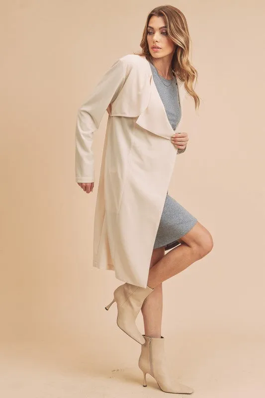 Open Front Long Sleeve Longline Coat