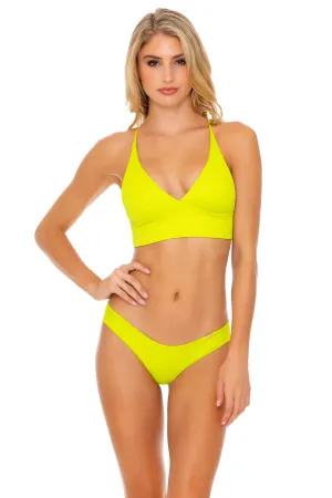 ORILLAS DEL MAR - Cross Back Bustier Top & Seamless Wavey Ruched Back Bottom • Glowstick