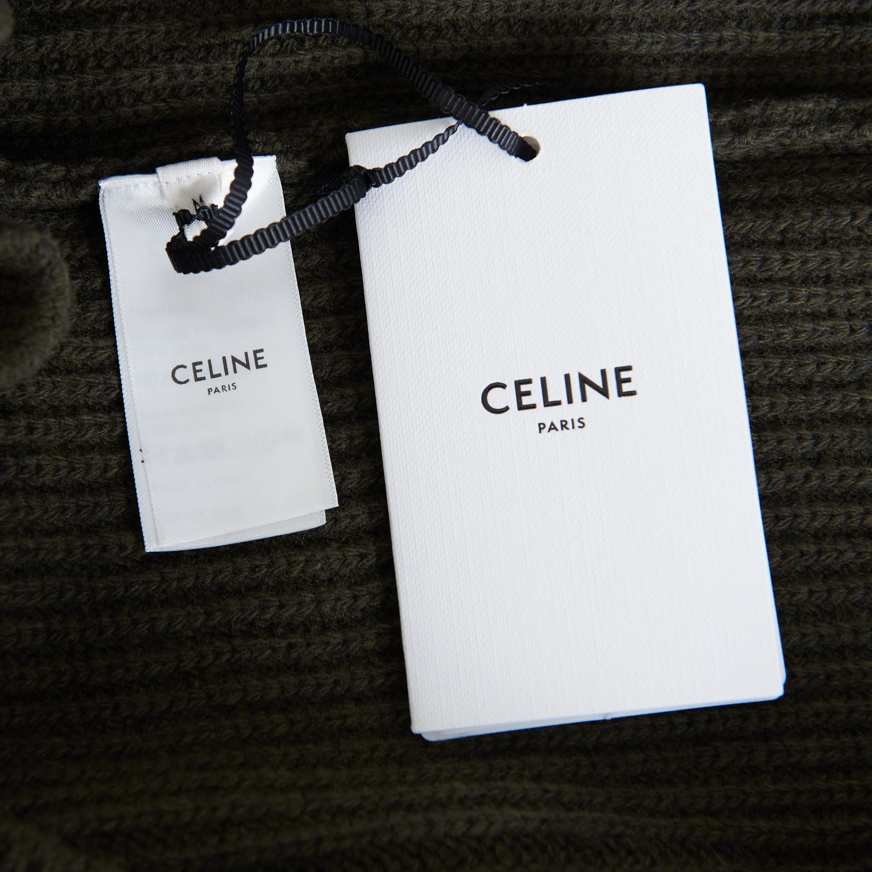 Oversized Crewneck Sweater In Khaki Ribbed Wool with Celine Embroidery