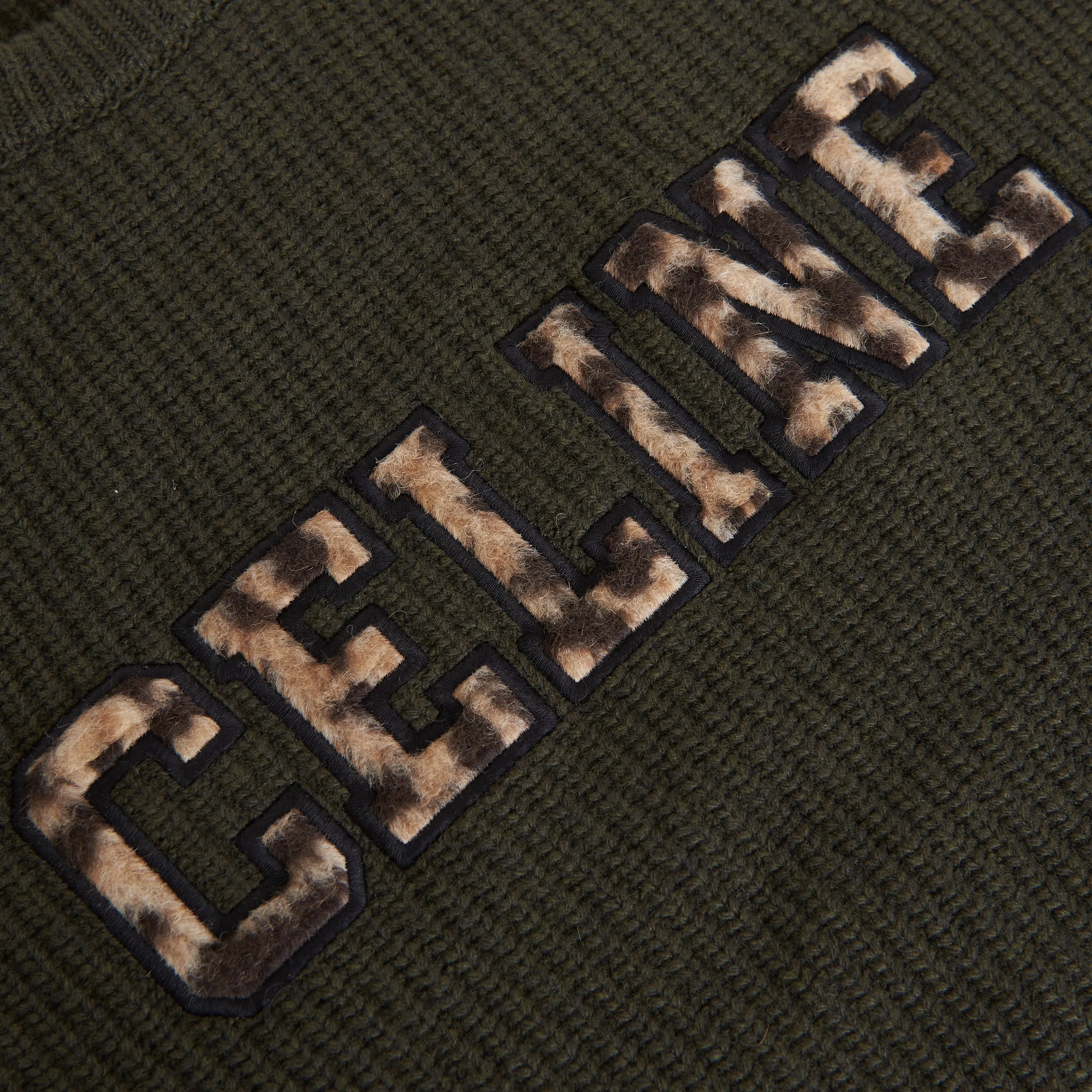 Oversized Crewneck Sweater In Khaki Ribbed Wool with Celine Embroidery