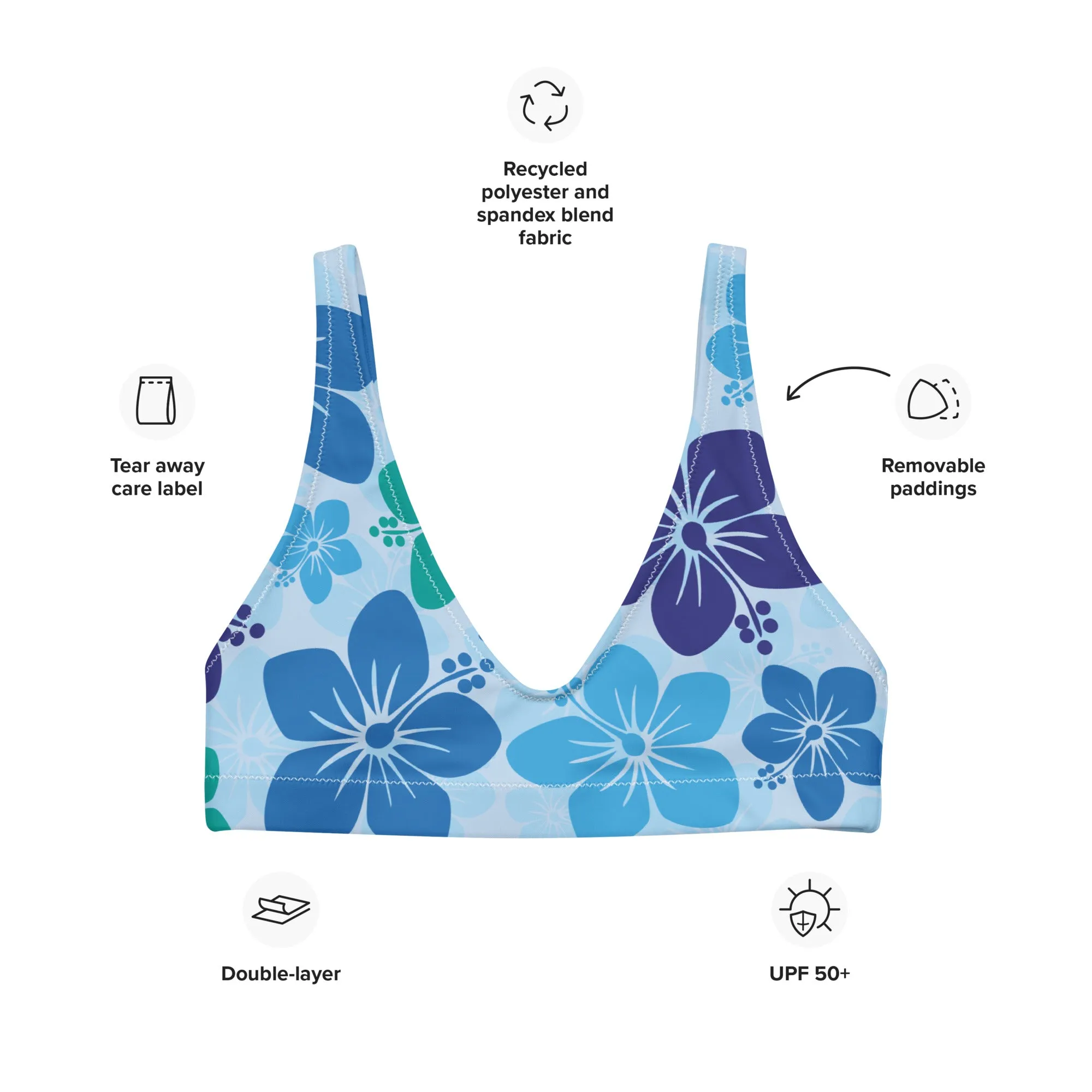 Padded bikini top - Blue Flowers