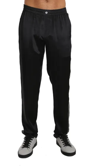Pajama Pants Lounge Solid Black Silk Sleepwear