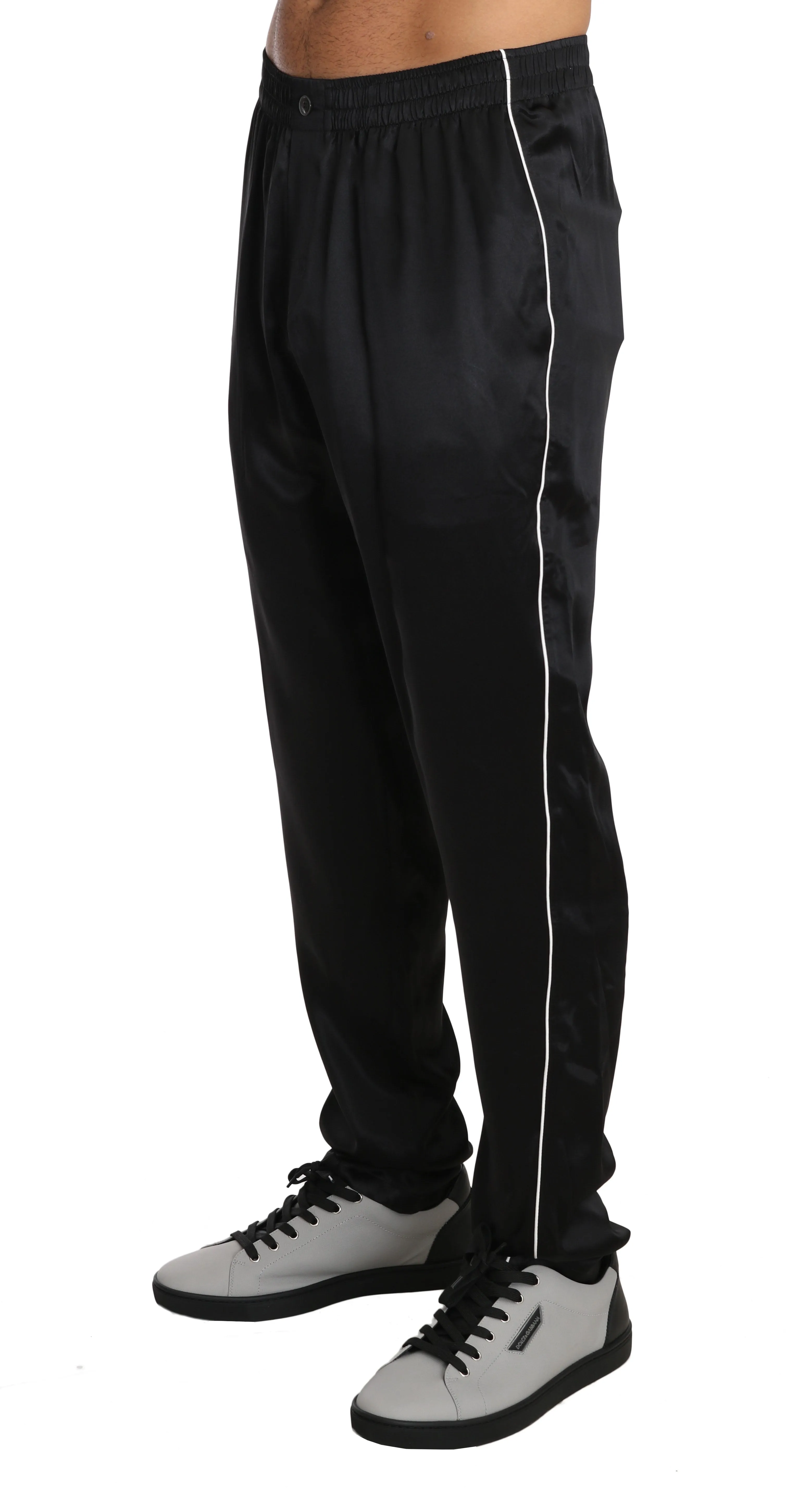 Pajama Pants Lounge Solid Black Silk Sleepwear