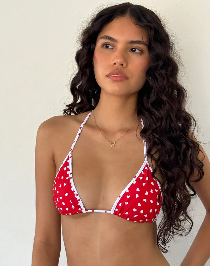 Pami Contrast Bikini Top in Red with White Hearts