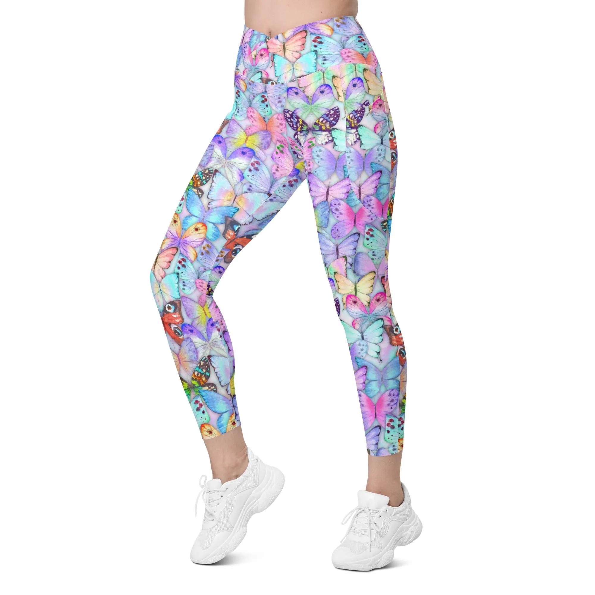 Pastel Butterflies Crossover leggings with pockets