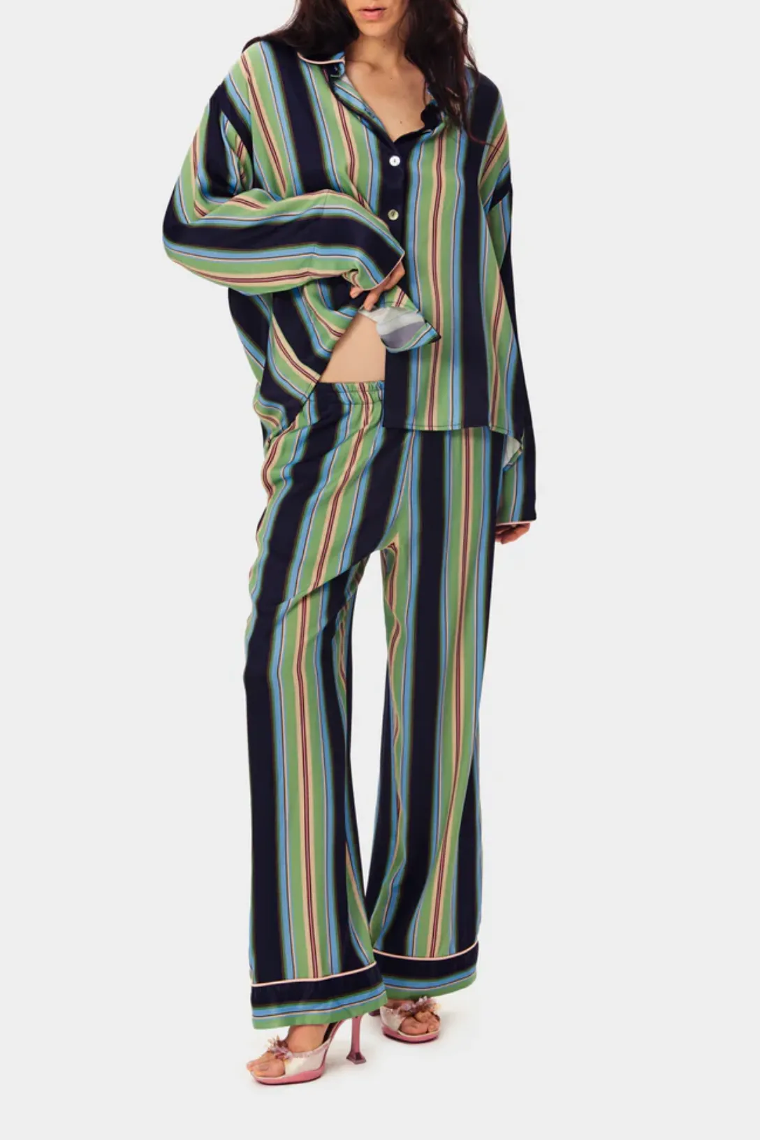 Pastelle Oversized Pants | Teal Stripes