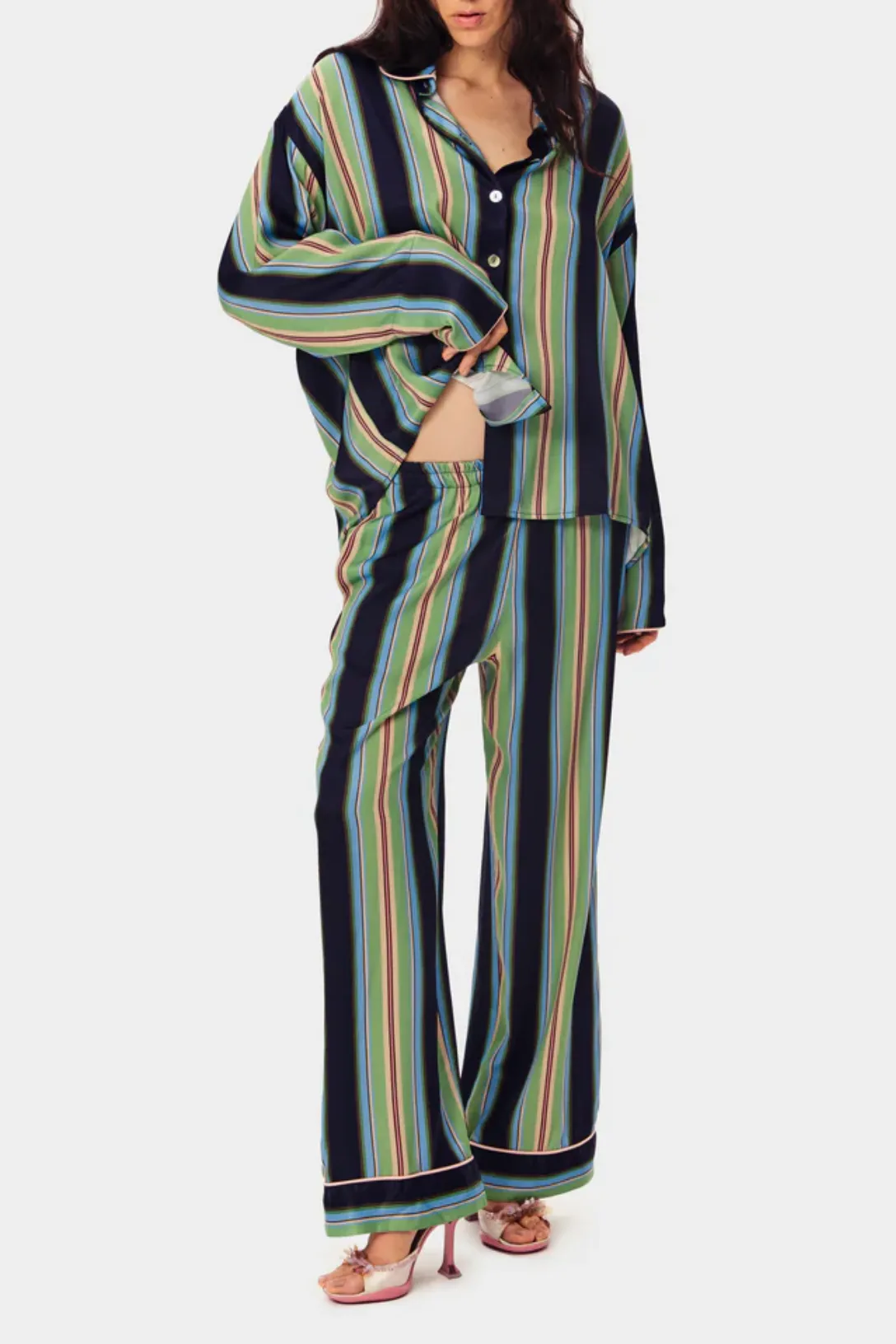 Pastelle Oversized Shirt | Teal Stripes