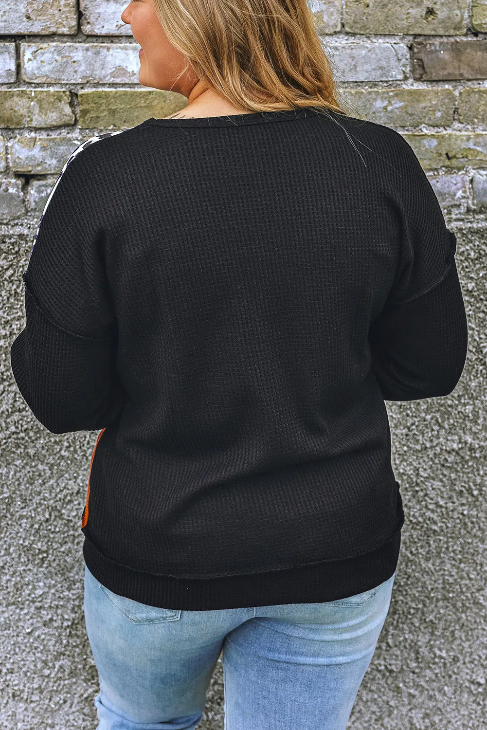 Patchwork Waffle Knit Plus Size Top