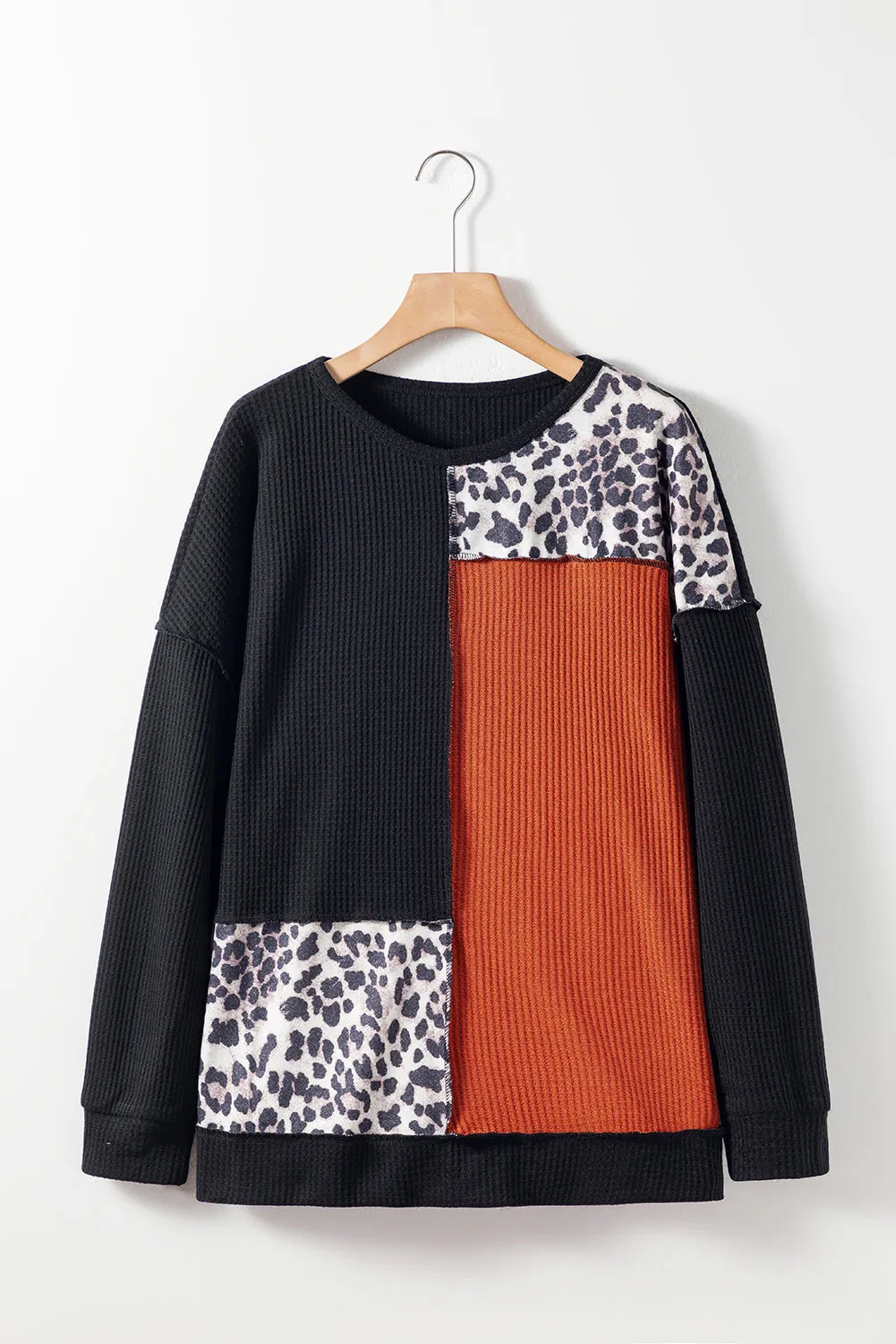 Patchwork Waffle Knit Plus Size Top