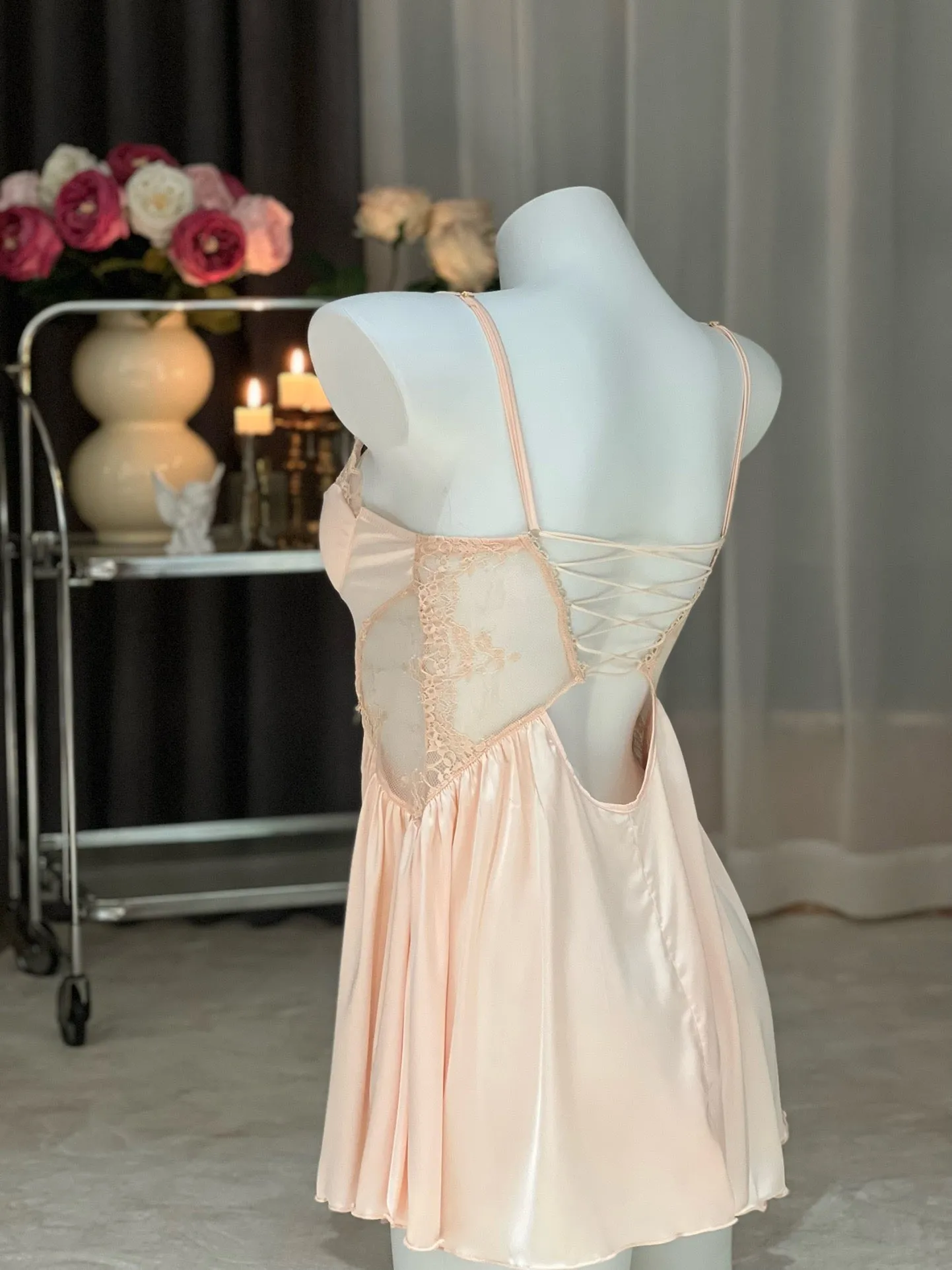 Peachy lingerie lace dress