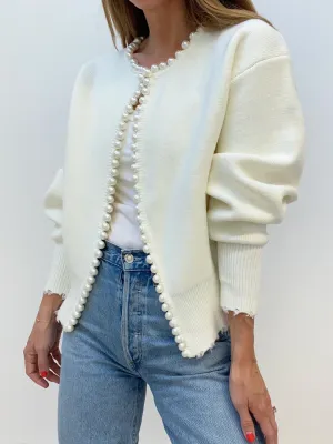 Pearl Trim | Torn Hem Cardigan Sweater Ladies